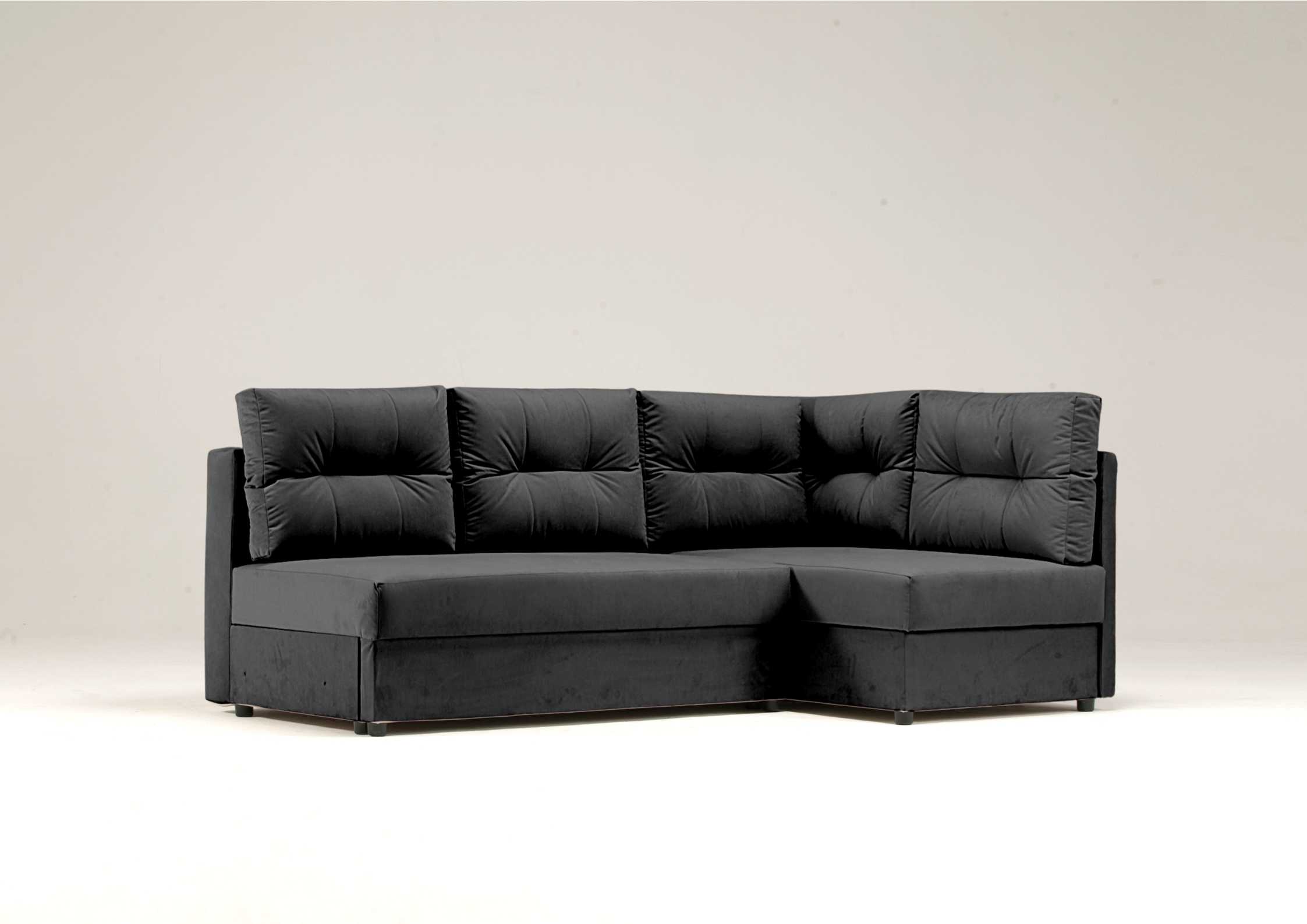 Mały narożnik z pikowanymi poduszkami czarny